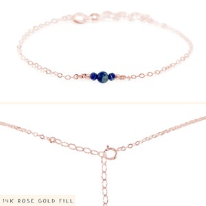 Lapis lazuli dainty bracelet. Lapis lazuli bracelet. September birthstone. Gemstone bracelet. Dainty gold bracelet. Bridesmaids bracelet. 14k Rose Gold Fill
