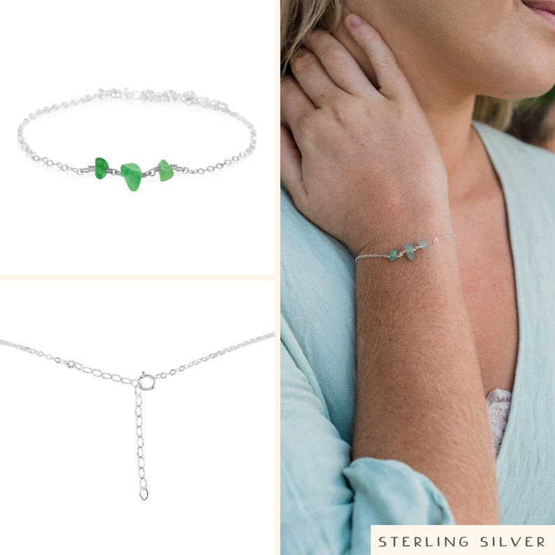 Aventurine gemstone bracelets. Aventurine bracelet. Bracelets for women. Green beaded bracelets. Simple bracelets. Green Bohemian bracelet. Sterling Silver