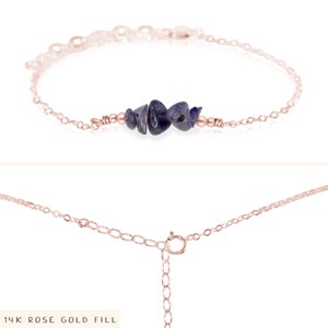 Iolite bead bar crystal bracelet in bronze, silver, gold or rose gold 6 chain with 2 adjustable extender September birthstone image 3