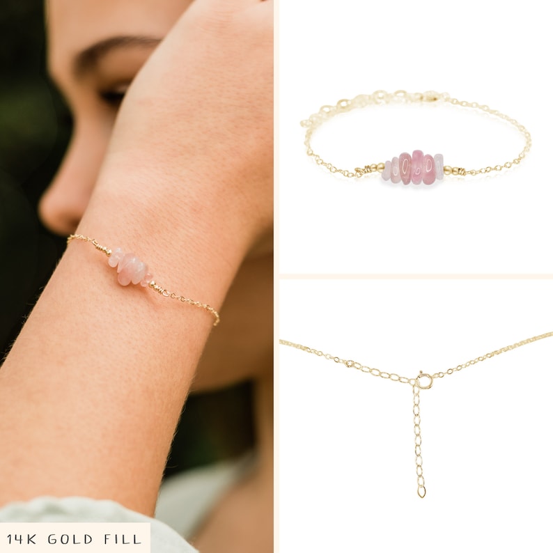 Rose Quartz Bar Bracelet Rose Quartz Bracelet Rose Quartz Beaded Bar Bracelet January Birthstone Bracelet Dainty Gemstone Bracelet image 2