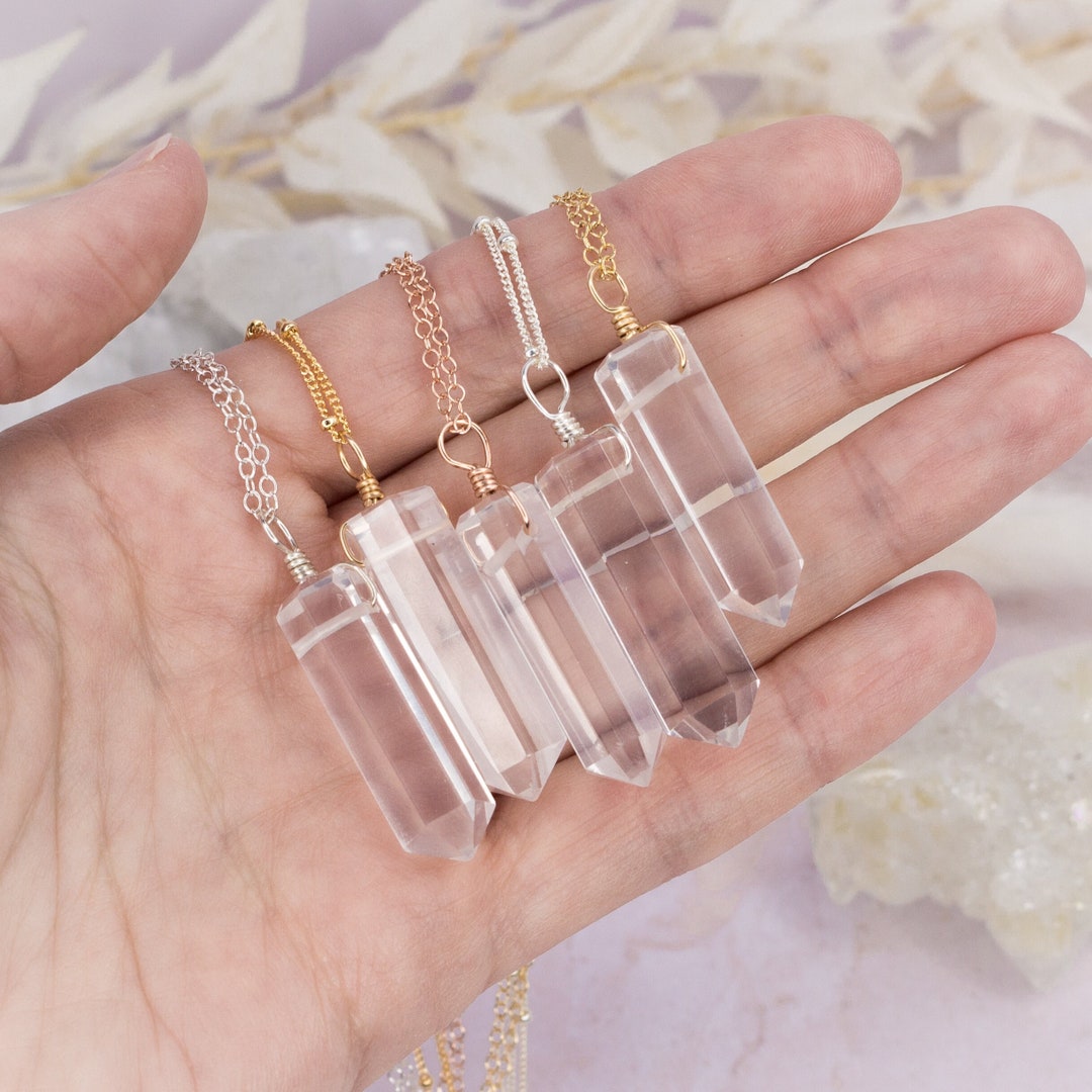 Crystal Quartz Generator Point Necklace. Natural Rock Crystal Healing