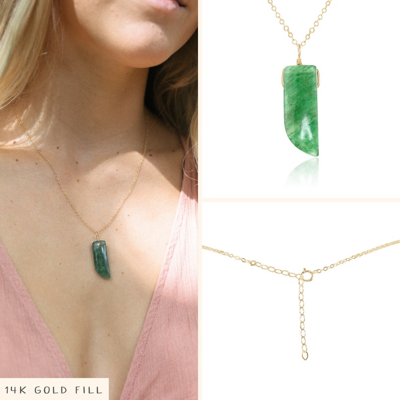 Aventurine smooth polished point crystal necklace Natural aventurine necklace Large green aventurine crystal necklace 14k Gold Fill