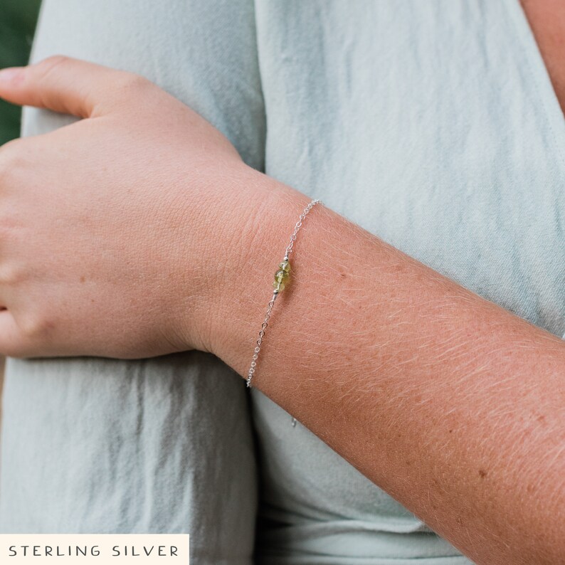 Green peridot bracelet. Peridot bracelet. Handmade jewelry gift for her. Green gemstone bracelet. August birthstone crystal bracelet. image 1