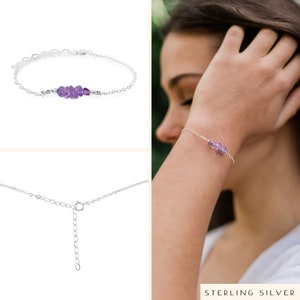 Amethyst Bar Bracelet Amethyst Bracelet Amethyst Beaded Bar Bracelet February Birthstone Bracelet Dainty Gemstone Bracelet Sterling Silver