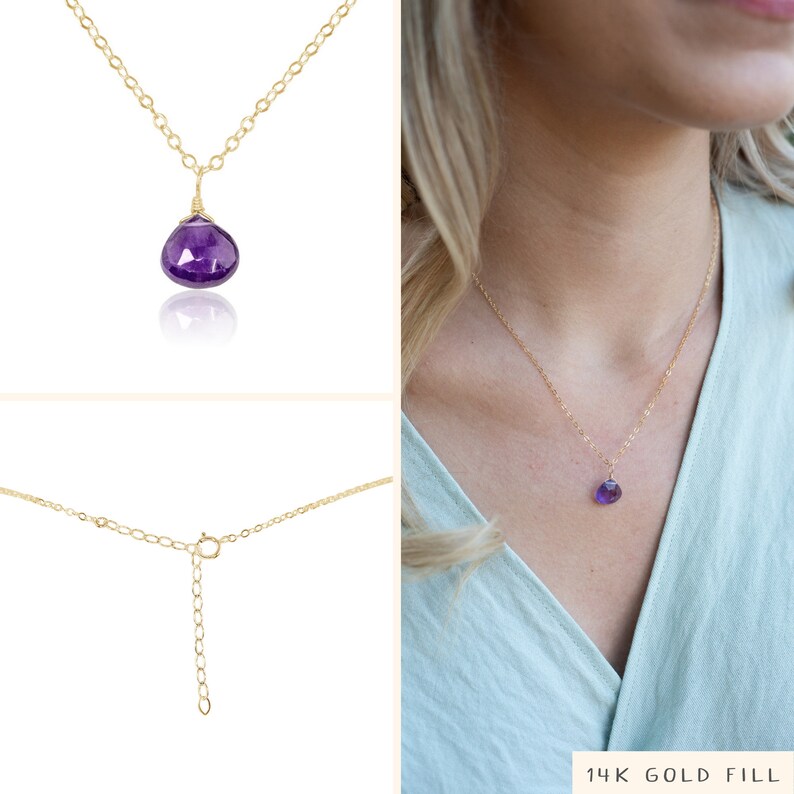 Amethyst gemstone necklace. February birthstone necklace. Crystal necklace boho jewelry bohemian jewelry. Gift for sister birthstone jewelry image 2
