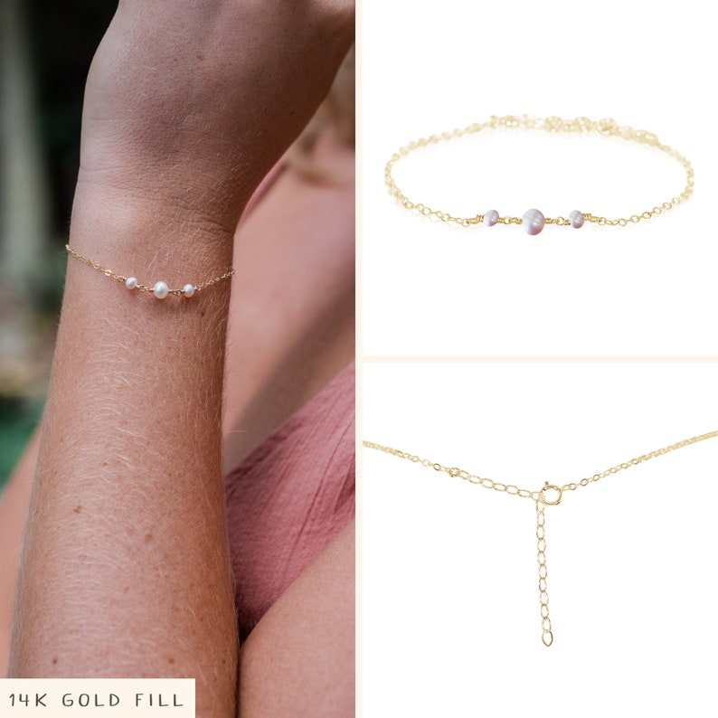 Freshwater pearl bracelet. Bracelets for women. Beaded bracelets. Simple bracelets. Bohemian bracelet. June birthstone bracelet. 14k Gold Fill