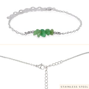 Aventurine bead bar crystal bracelet in bronze, silver, gold or rose gold 6 chain with 2 adjustable extender Stainless Steel