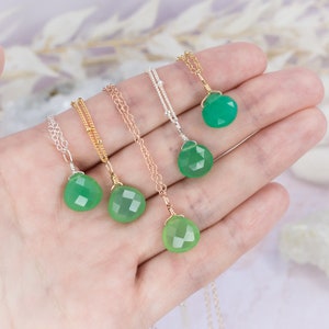 Tiny chrysoprase necklace Small chrysoprase faceted teardrop necklace Natural green chrysoprase necklace May birthstone necklace image 1