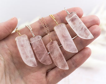 Rose quartz necklace - Polished rose quartz necklace - Natural rose quartz love quartz necklace - Rose quartz boho crystal necklace