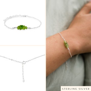 Peridot bead bar crystal bracelet in bronze, silver, gold or rose gold 6 chain with 2 adjustable extender August birthstone Sterling Silver
