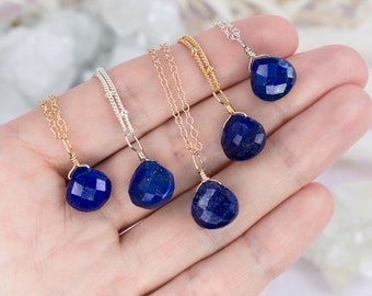 Tiny Lapis Lazuli Necklace - Small Lapis Lazuli Faceted Teardrop Necklace - Genuine Lapis Lazuli Necklace - September Birthstone Necklace