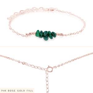 Emerald bead bar crystal bracelet in bronze, silver, gold or rose gold 6 chain with 2 adjustable extender May birthstone 14k Rose Gold Fill