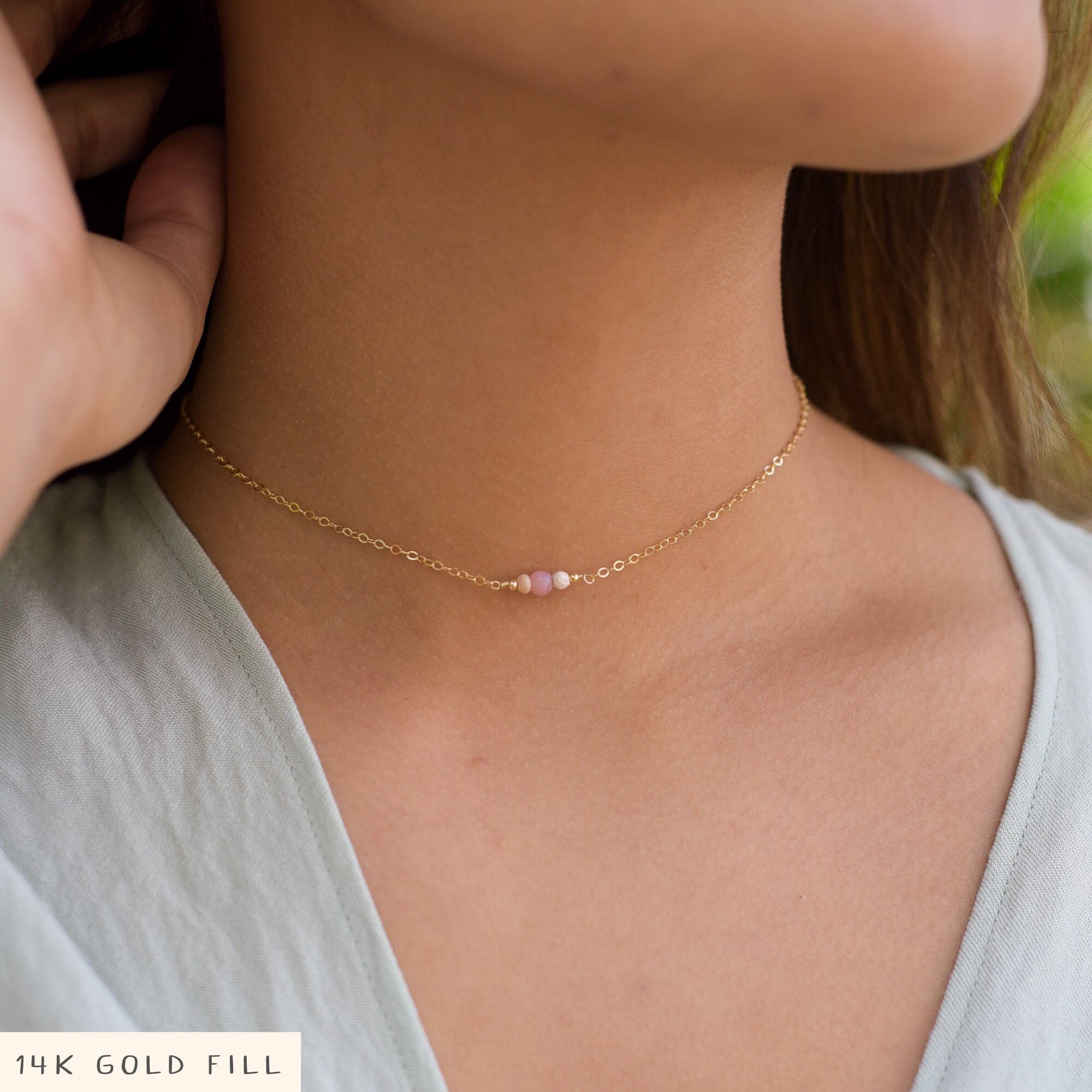 Pink Peruvian Opal Chain Thin Choker 