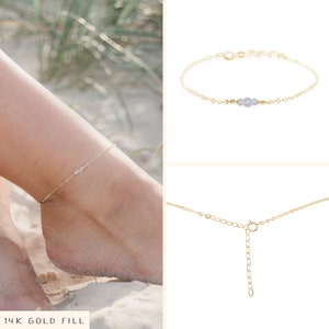 Crystal quartz ankle bracelet. Crystal quartz anklet. Rock crystal anklet. Gemstone anklet. Crystal anklet. April birthstone. Boho jewelry 14k Gold Fill