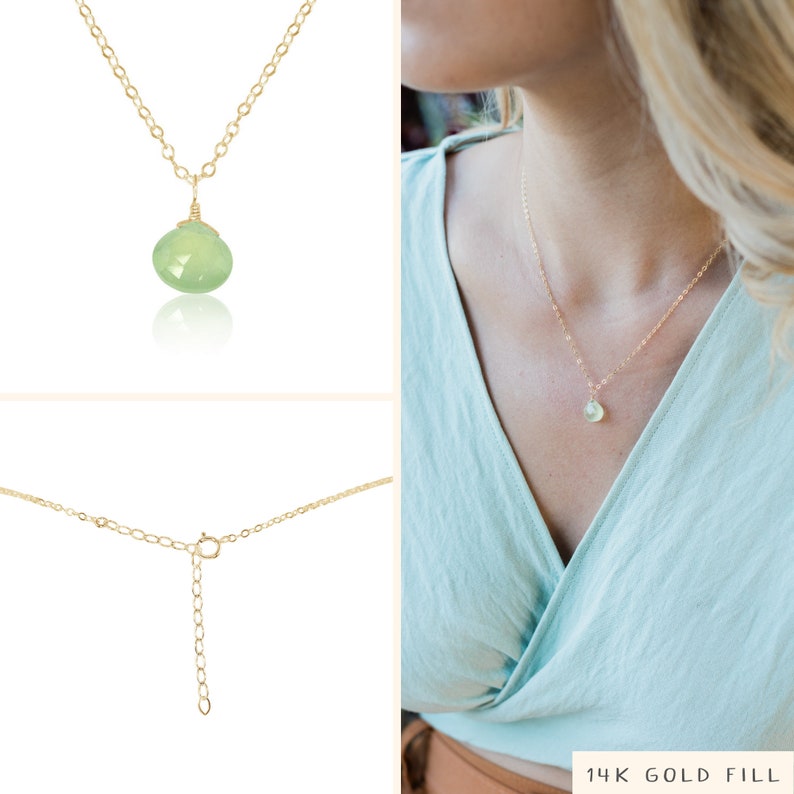 Tiny prehnite necklace Small green prehnite faceted teardrop necklace Natural light green gemstone necklace Genuine prehnite necklace image 2