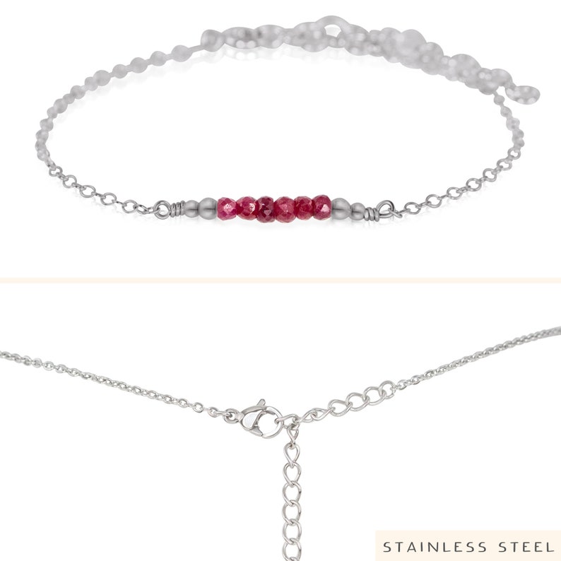 Red ruby beaded bar bracelet. Real genuine crystal bead bracelet. Red precious gemstone bracelet. July birthstone bracelet gift for her. image 5