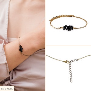 Black onyx bead bar crystal bracelet in bronze, silver, gold or rose gold 6 chain with 2 adjustable extender July birthstone image 6
