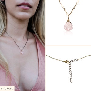 Tiny Rose Quartz Necklace Small Rose Quartz Faceted Teardrop Necklace Natural Pink Crystal Necklace January Birthstone Necklace image 6