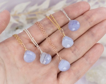 Blue lace agate necklace - Blue gemstone necklace - Blue chalcedony stone necklace - Blue crystal necklace - Blue agate necklace