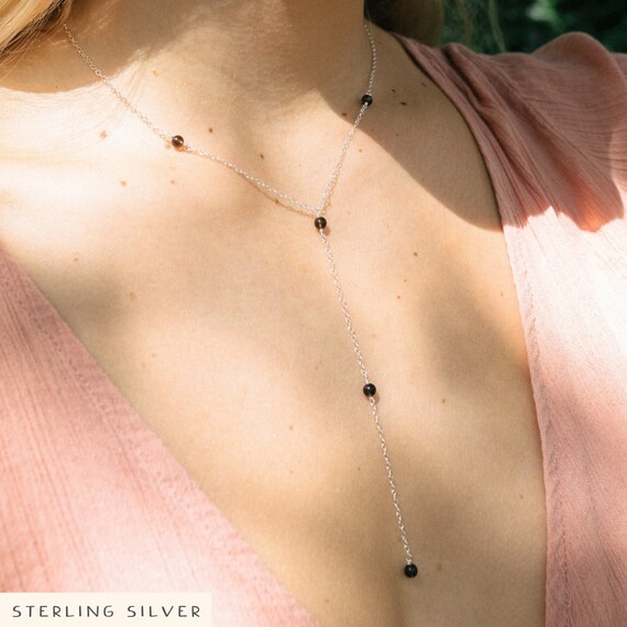 Rainbow Moonstone Labradorite Beaded Y-style Necklace Sterling Silver Adjustable Rainbow Moonstone Labradorite Beaded Y-style Necklace Sterling Silver Adjustable
