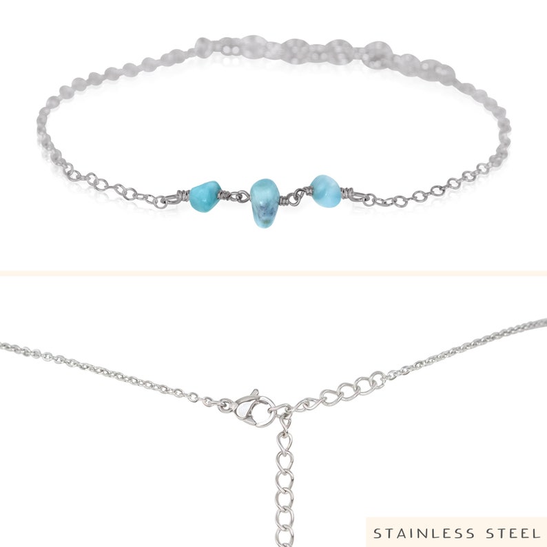 Light blue aqua larimar gemstone beaded bracelet in bronze, silver, gold or rose gold 6 with 2 adjustable extender Stainless Steel