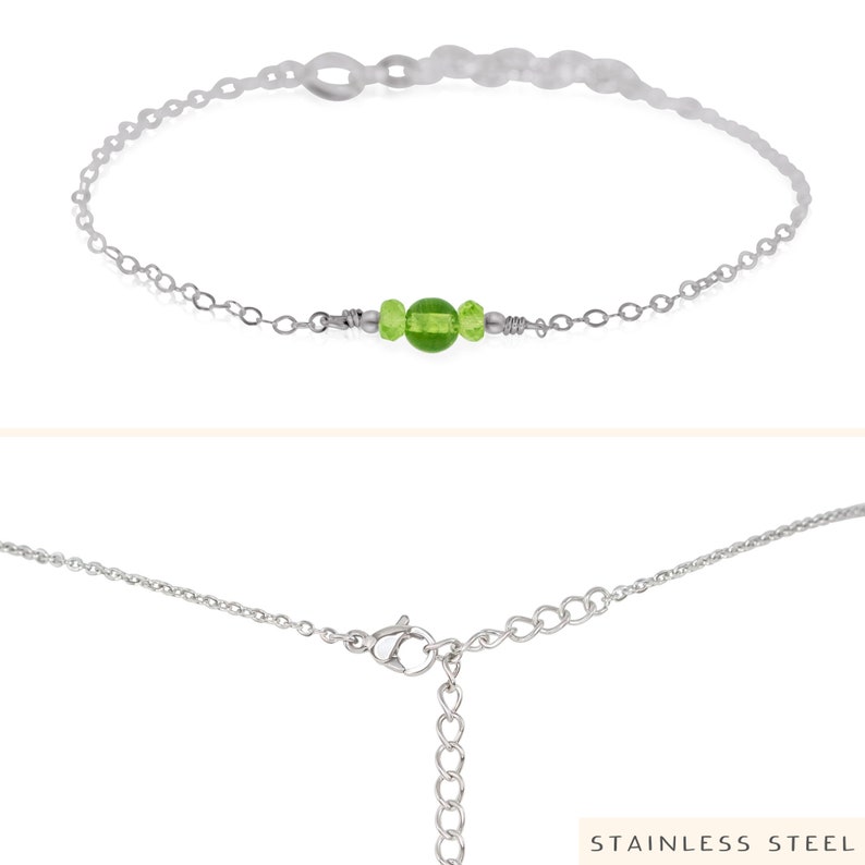 Green peridot bracelet. Peridot bracelet. Handmade jewelry gift for her. Green gemstone bracelet. August birthstone crystal bracelet. Stainless Steel