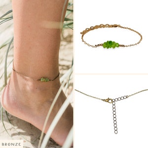 Peridot bead bar crystal gemstone anklet in bronze, silver, gold or rose gold 8 chain with 2 adjustable extender August birthstone image 6