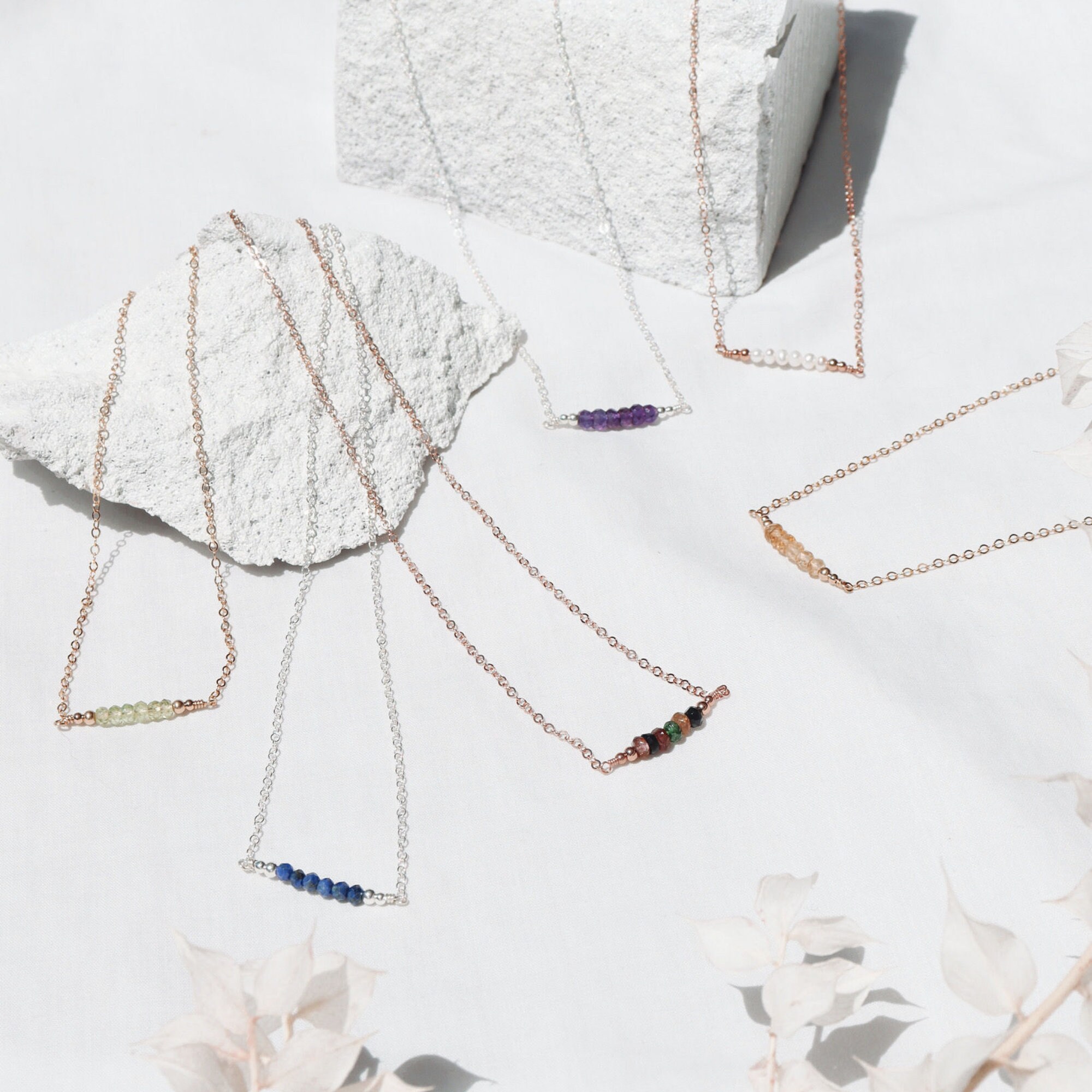 Gemstone Bar Necklace Gemstone Necklace Birthsone Necklace Etsy UK