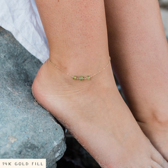 Peridot Beaded Anklet. Peridot Anklet. Green Crystal Rosary Anklet