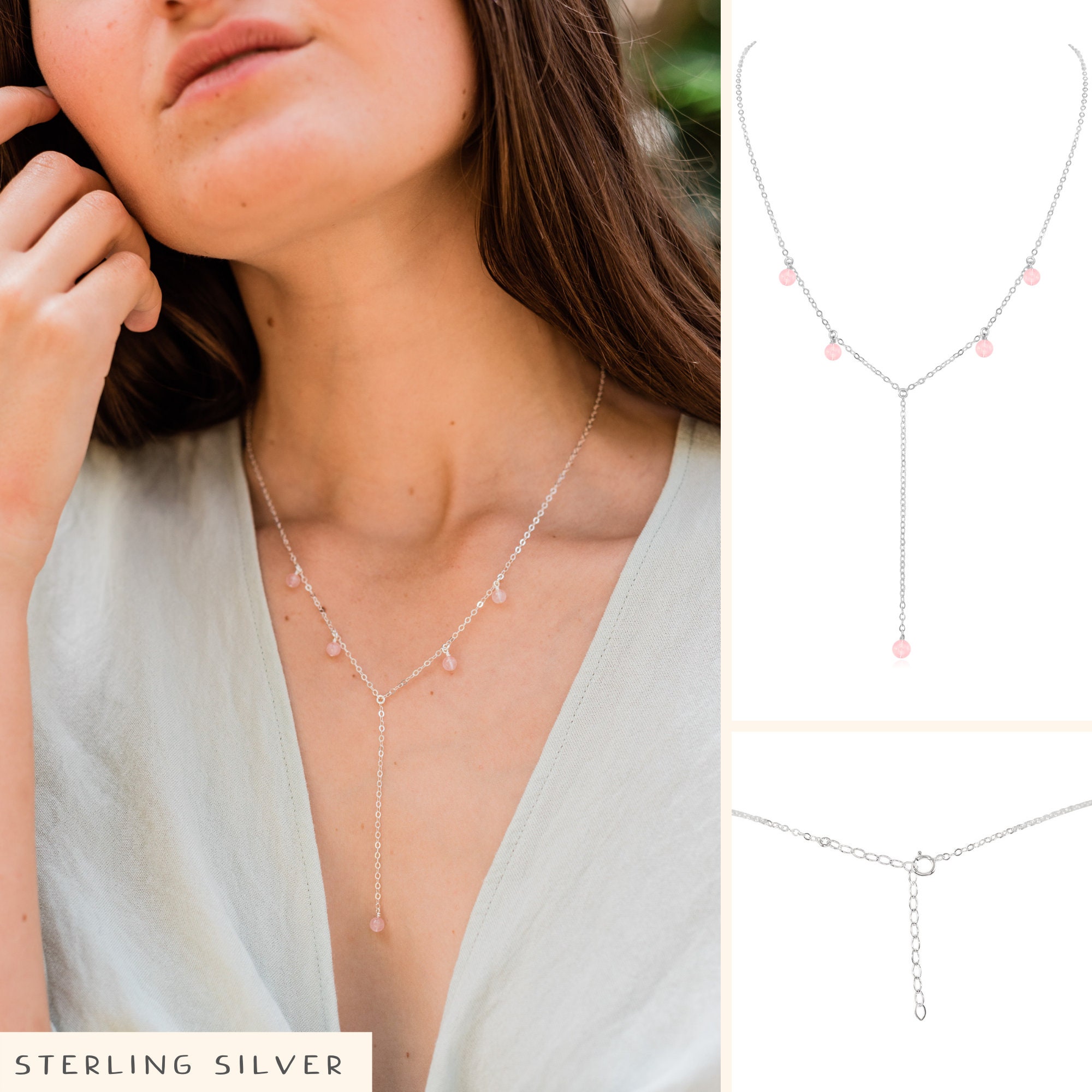 Rose quartz bar drop necklace. Bar drop y necklace 14k gift Etsy.de