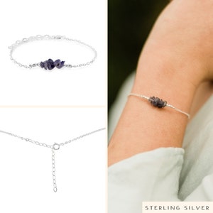 Iolite bead bar crystal bracelet in bronze, silver, gold or rose gold 6 chain with 2 adjustable extender September birthstone image 4