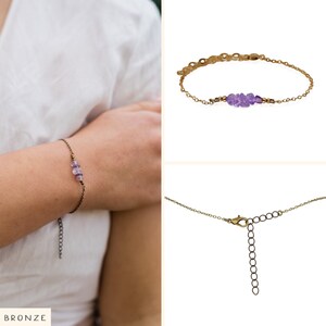 Amethyst Bar Bracelet Amethyst Bracelet Amethyst Beaded Bar Bracelet February Birthstone Bracelet Dainty Gemstone Bracelet Bronze