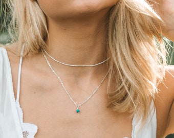 Turquoise crystal necklace choker. Gemstone layered necklace. Choker necklace. Dainty necklace. Turquoise jewelry. Turquoise necklace.