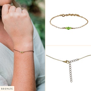 Green peridot bracelet. Peridot bracelet. Handmade jewelry gift for her. Green gemstone bracelet. August birthstone crystal bracelet. Bronze