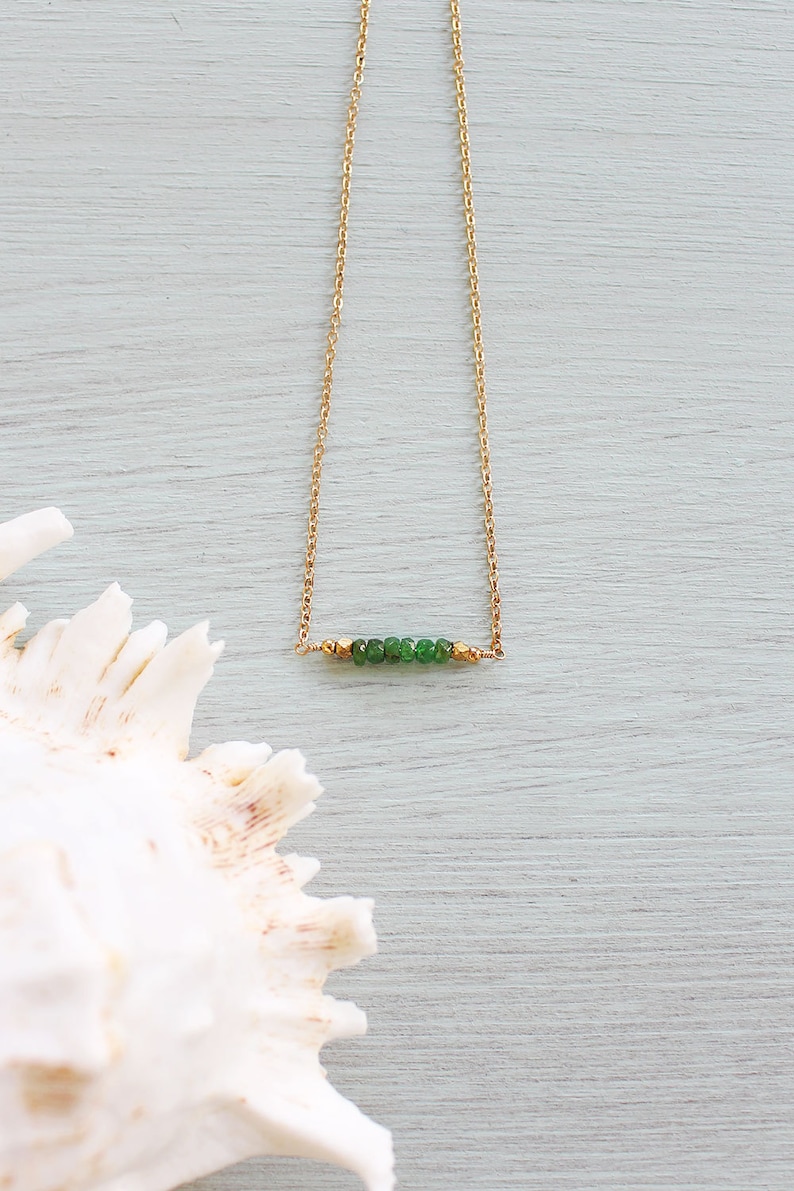 Tsavorite Bead Bar Necklace Semiprecious Tsavorite Gemstone Etsy