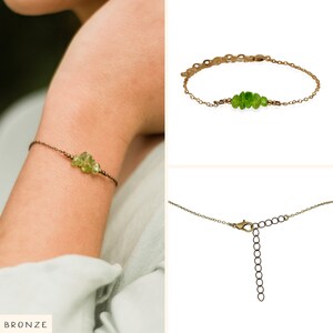 Peridot bead bar crystal bracelet in bronze, silver, gold or rose gold 6 chain with 2 adjustable extender August birthstone Bronze