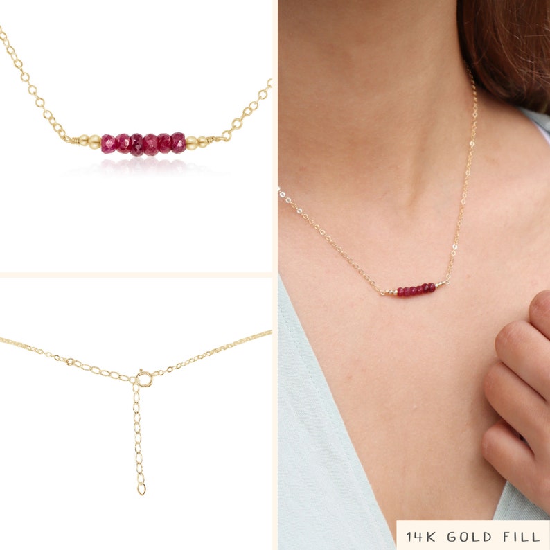Ruby necklace. Precious gemstone bar ruby necklace. Tiny ruby | Etsy