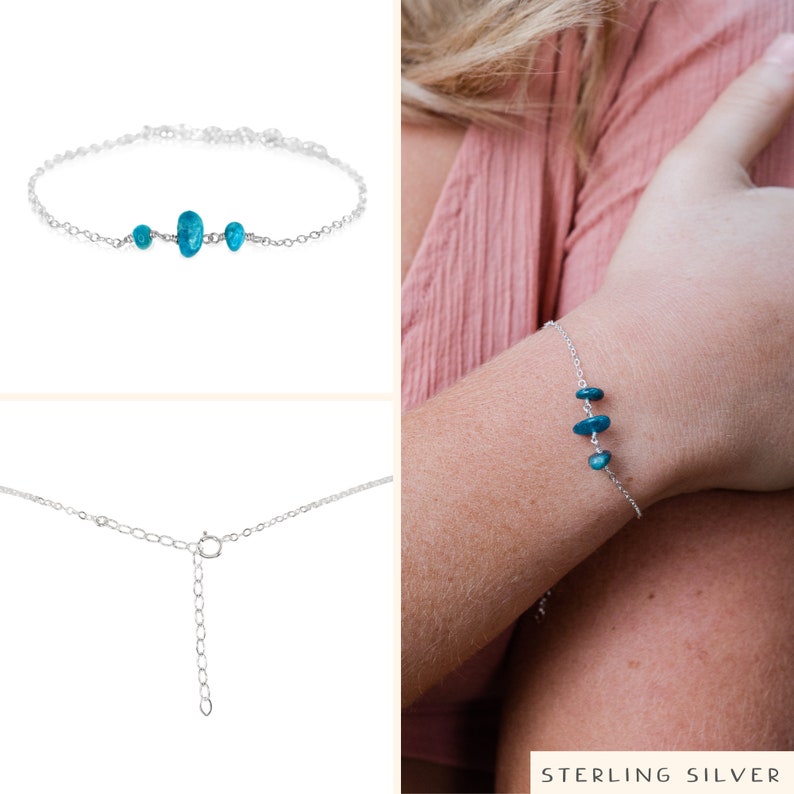 Apatite womens bracelet. Blue apatite bracelet. Blue bead bracelet. Gemstone bracelets. Bracelets for women. Beaded bracelet. Boho bracelet Sterling Silver