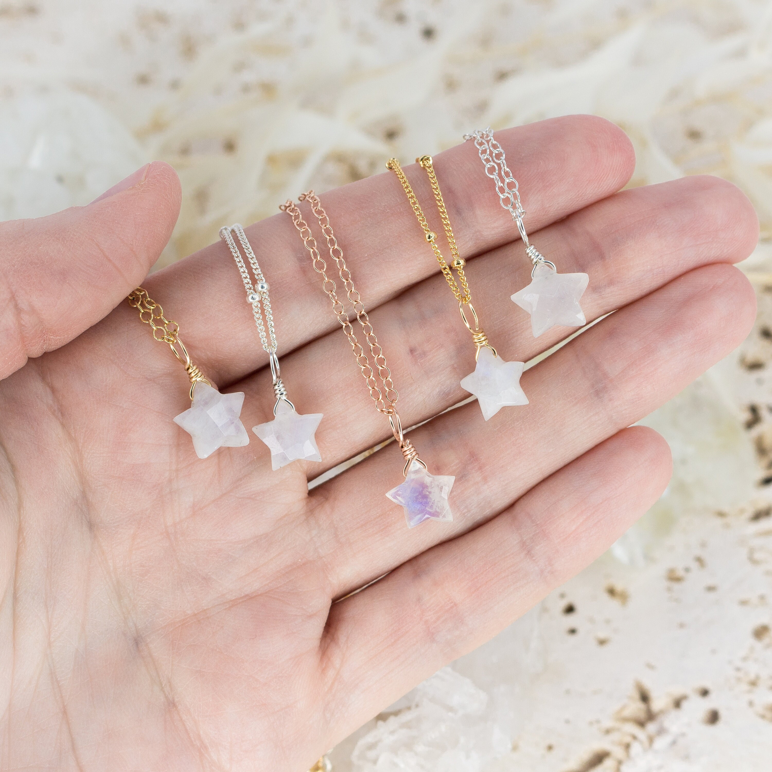 Rainbow Moonstone Star Necklace, Celestial Pendant Gift - Etsy