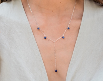 Lapis Lazuli y necklaces silver. September birthstone lariat & y necklaces. Lapis lazuli lariat necklace. Y necklace silver.