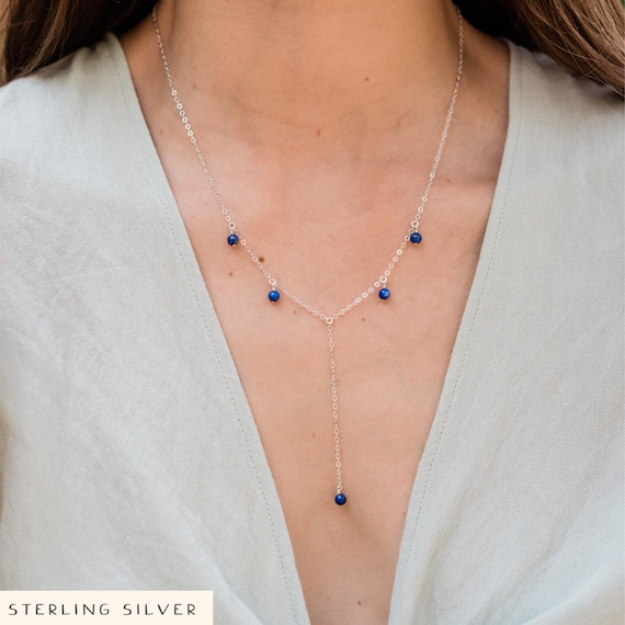 Lapis Lazuli y necklaces silver. September birthstone lariat y necklaces. Lapis lazuli lariat necklace. Y necklace silver. Etsy
