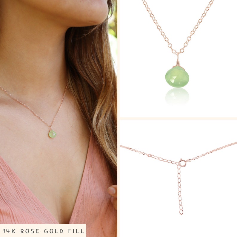 Tiny prehnite necklace Small green prehnite faceted teardrop necklace Natural light green gemstone necklace Genuine prehnite necklace image 3