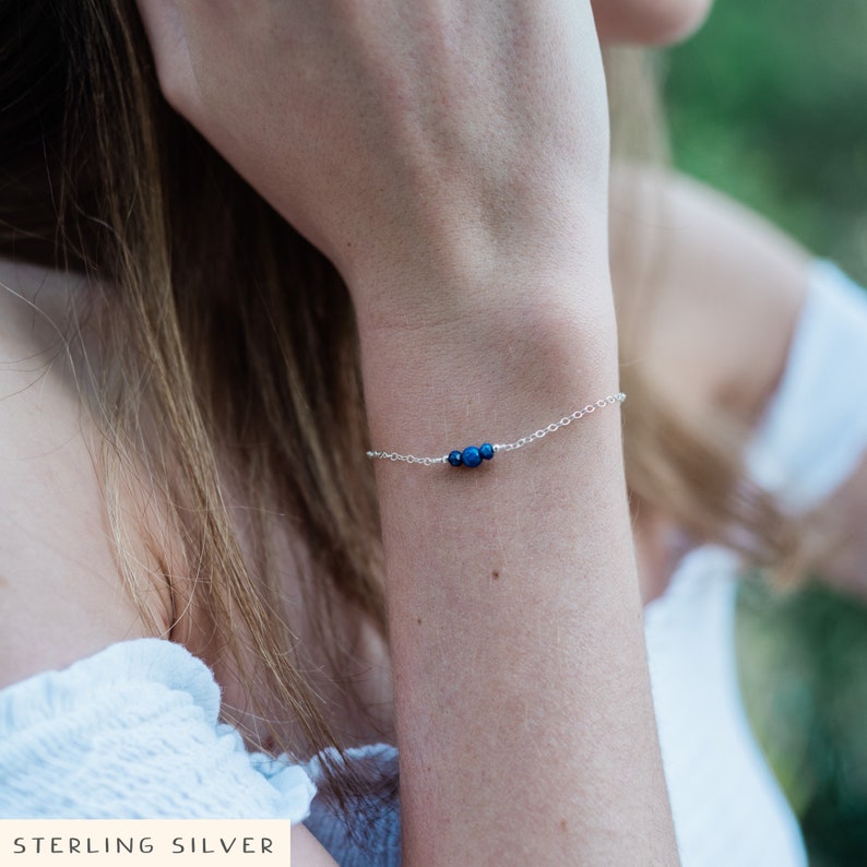 Lapis lazuli dainty bracelet. Lapis lazuli bracelet. September birthstone. Gemstone bracelet. Dainty gold bracelet. Bridesmaids bracelet. image 1