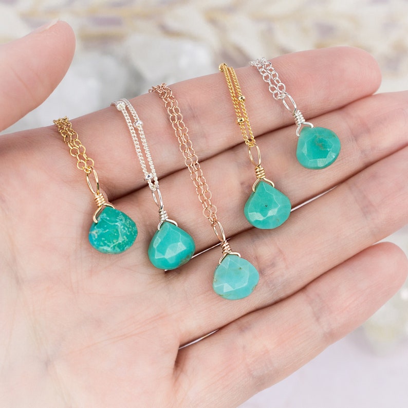 Tiny turquoise necklace. December birthstone necklace. Genuine turquoise jewelry. Dainty necklaces. Delicate necklace. Boho jewelry. image 1