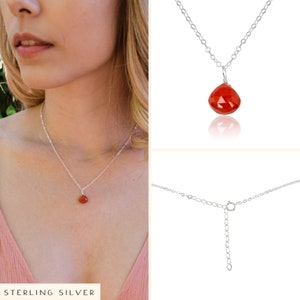 Tiny Carnelian Necklace Small Carnelian Faceted Teardrop Necklace Genuine Orange Carnelian Crystal Necklace July Birthstone Necklace image 4