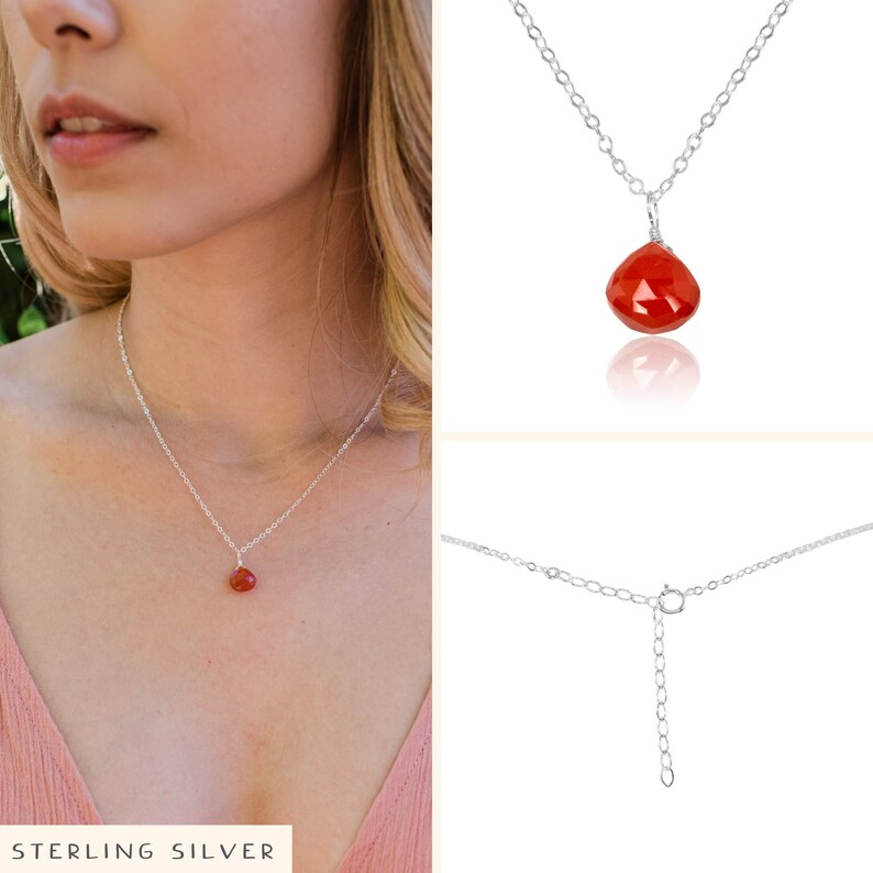 Tiny Carnelian Necklace Small Carnelian Faceted Teardrop Necklace Genuine Orange Carnelian Crystal Necklace July Birthstone Necklace image 4