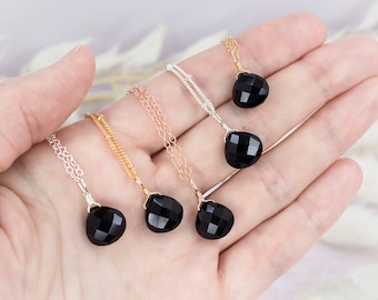 Onyx Necklace - Tiny Black Onyx Necklace - Small Black Onyx Teardrop Necklace - Genuine Black Onyx Necklace - July Birthstone Necklace