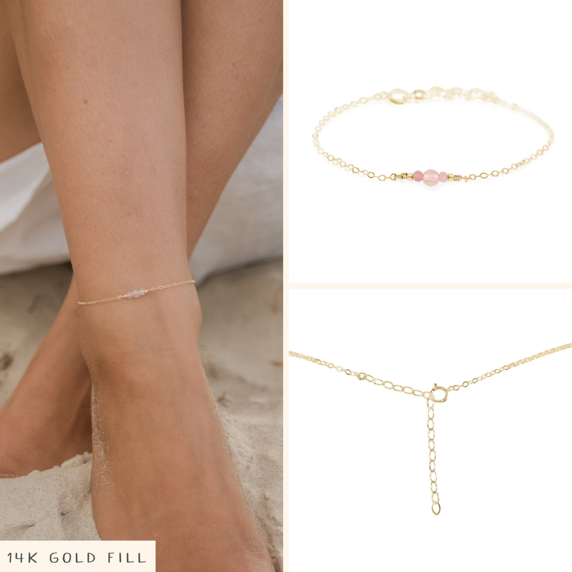 Rose quartz ankle bracelet. Rose quartz anklet. Pink anklet. Etsy