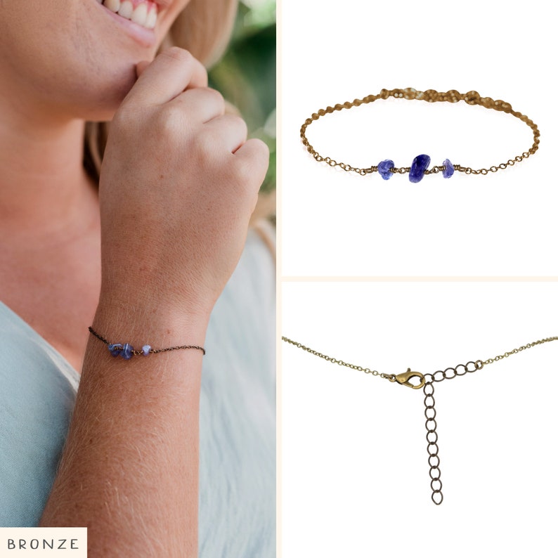 Tanzanite gemstone beaded bracelet in bronze, silver, gold or rose gold 6 with 2 adjustable extender. December birthstone bracelet Bronze