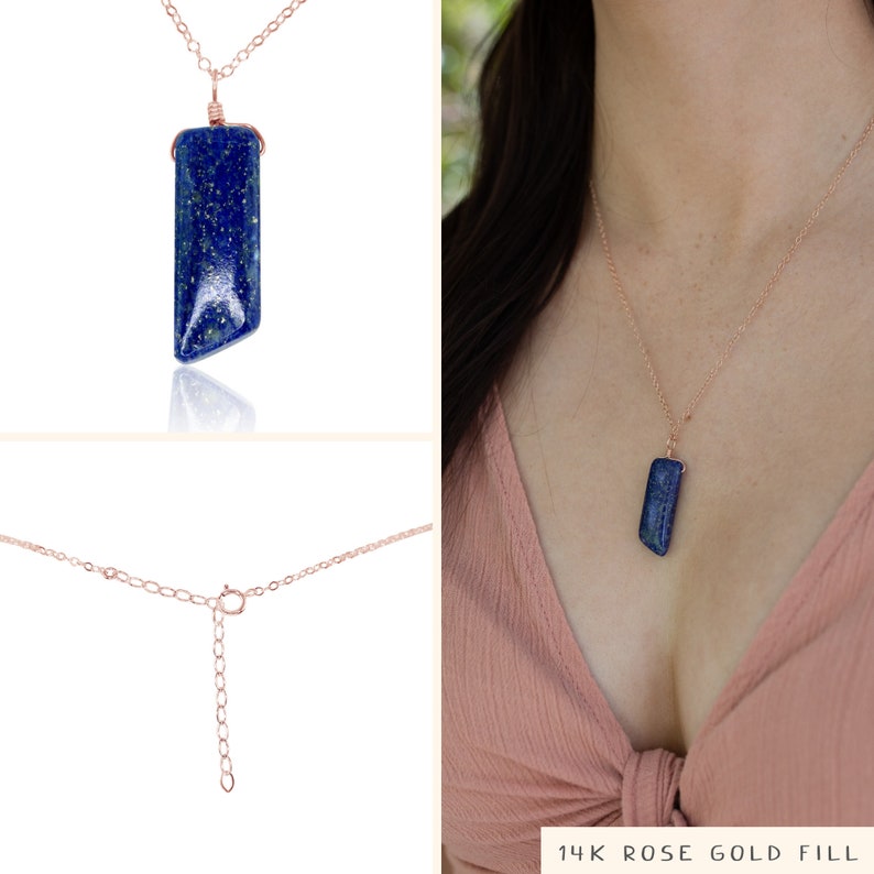 Lapis Lazuli point necklace Genuine lapis lazuli pendant necklace. Blue lapis lazuli stone crystal necklace. September birthstone necklace afbeelding 3